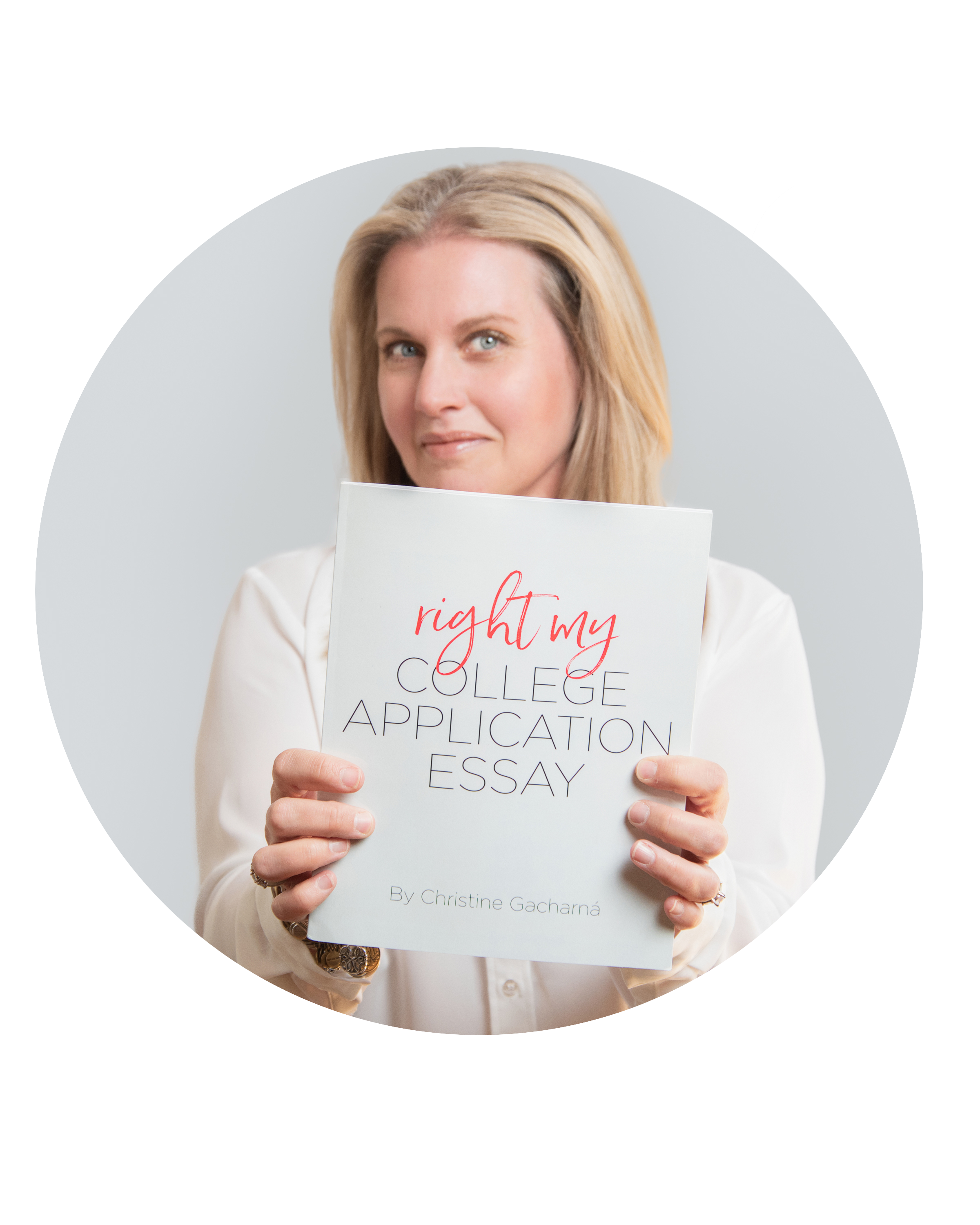 Author holding up the book, "RIGHT My College Application Essay"